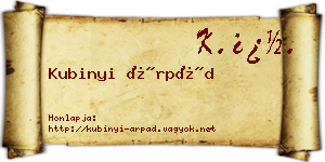 Kubinyi Árpád névjegykártya